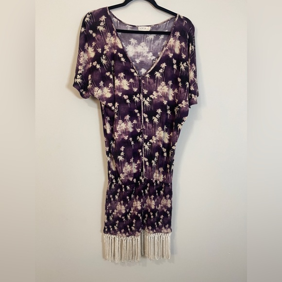 Sophia by ViX Womens Dress Size S P Purple Floral Fringe Topical Summer Midi - Picture 3 of 11